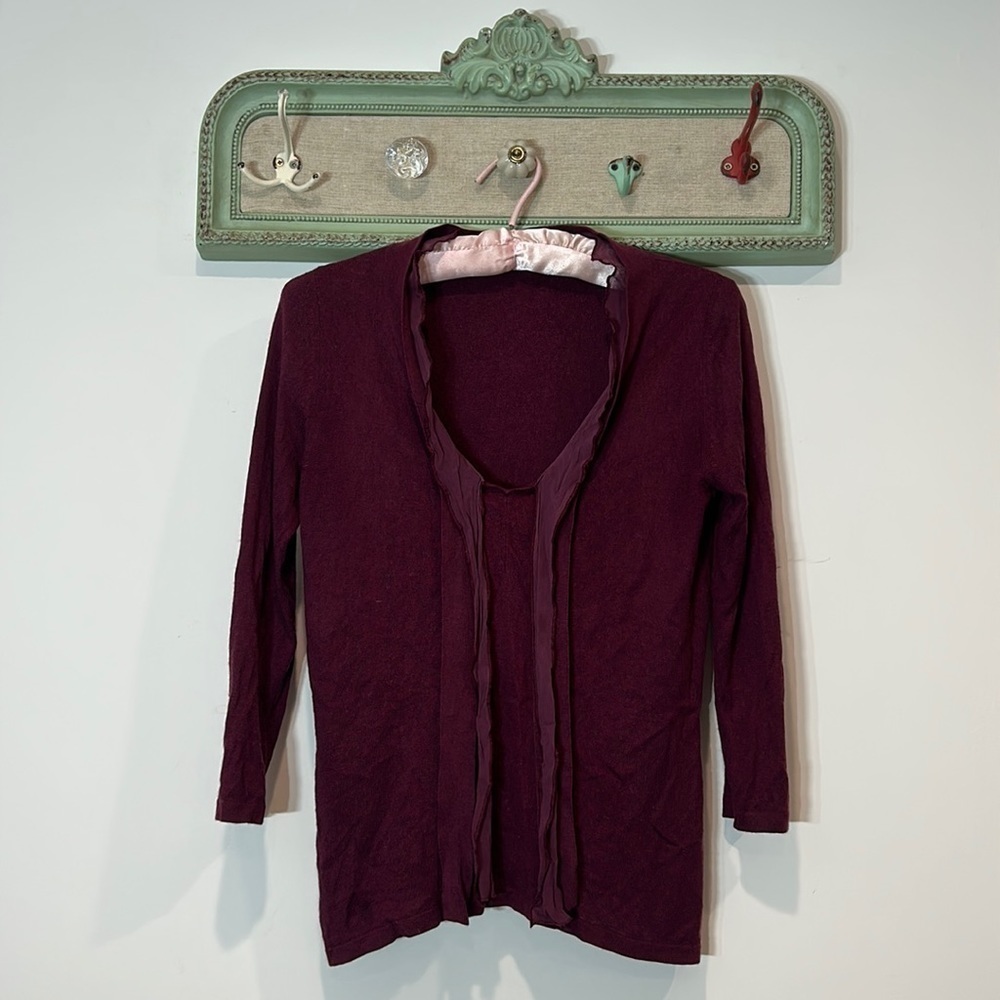 Vintage silk, cashmere wool romantic sweater V-neck small women’s wine pullover